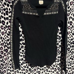 Lucky Brand Black Long Sleeve Top with Embellishments